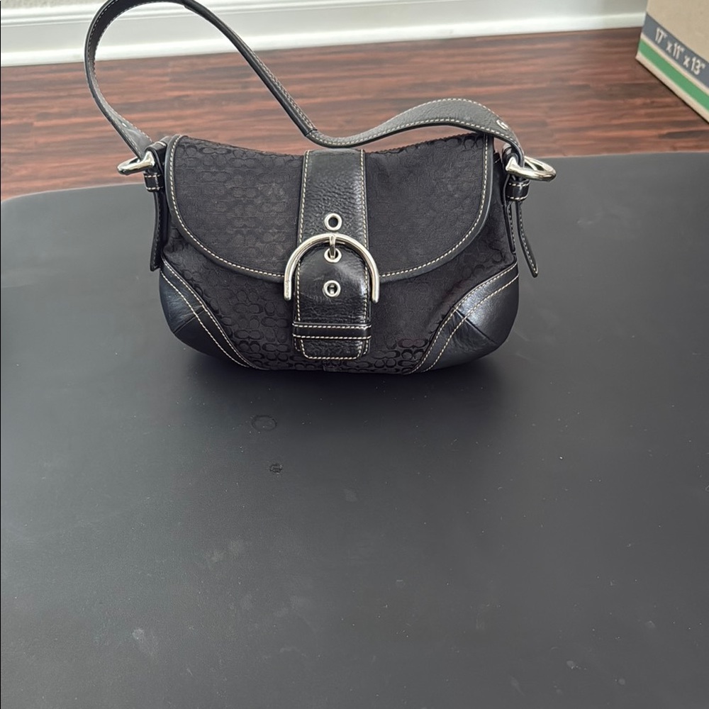 Coach Black and Silver Shoulder Bag with Classic Design